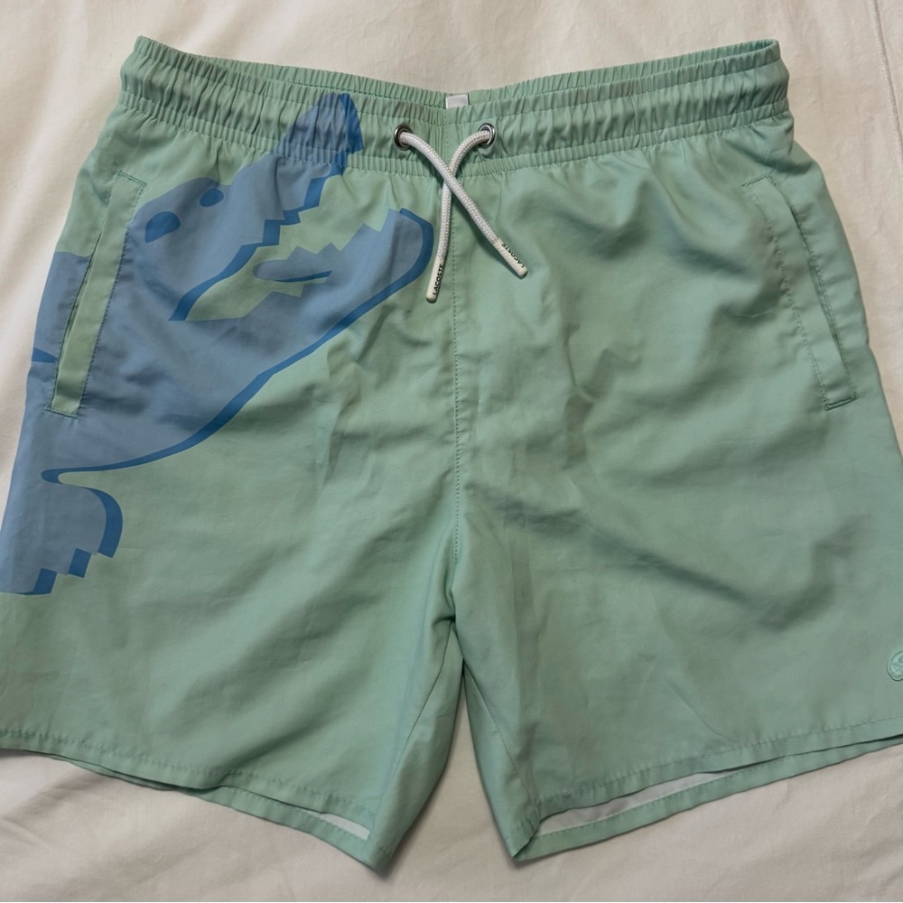 Lacoste Green and Blue Swim Trunks with Elastic Waistband